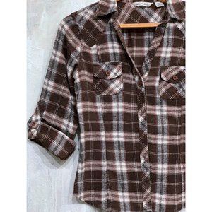 Fitted Flannel Shirt by derek heart S, brown plaid